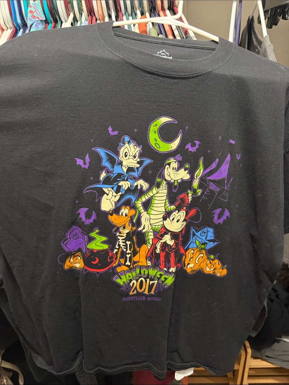 Disney Black Halloween Graphic Tee with Purple, Green, Orange and Red